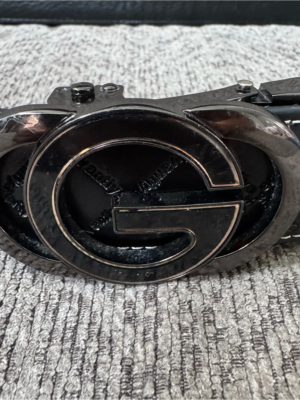 G ucci-Inspired Black Leather Men's Belt with Interlocking G Buckle Sz 36